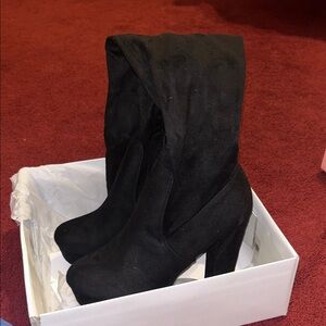 Allegra K Black Heeled Boots